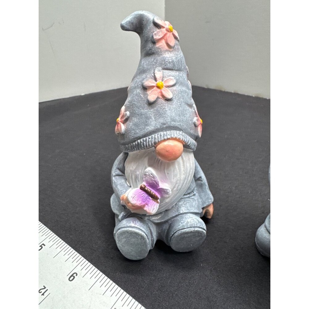 Set Of 3 Decorative Gnome Figurines With Flower Accents & Accessories - Picture 2 of 7